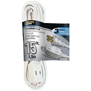 Powerzone Household Extension Cord, 16/3 White, 15 ft.
