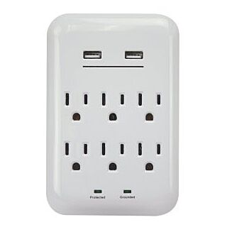 PowerZone ORUSB346S USB Charger with Surge Protection, 2-Pole, 3.4 A, 6-Outlet, 1200 J Energy