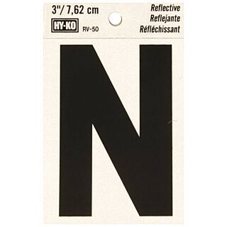 HY-KO RV-50/N Reflective Letter, Character N, 3 in H Character, Black Character