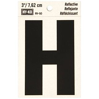 HY-KO RV-50/H Reflective Letter, Character H, 3 in H Character, Black Character
