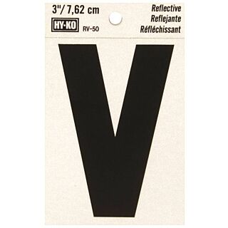 HY-KO RV-50/V Reflective Letter, Character V, 3 in H Character, Black Character