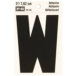HY-KO RV-50/W Reflective Letter, Character W, 3 in H Character, Black Character