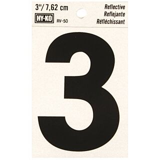 HY-KO RV-50/3 Reflective Sign, Character 3, 3 in H Character, Black Character