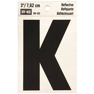 HY-KO RV-50/K Reflective Letter, Character K, 3 in H Character, Black Character