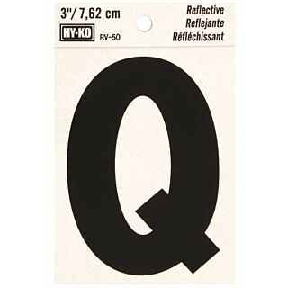 HY-KO RV-50/Q Reflective Letter, Character Q, 3 in H Character, Black Character